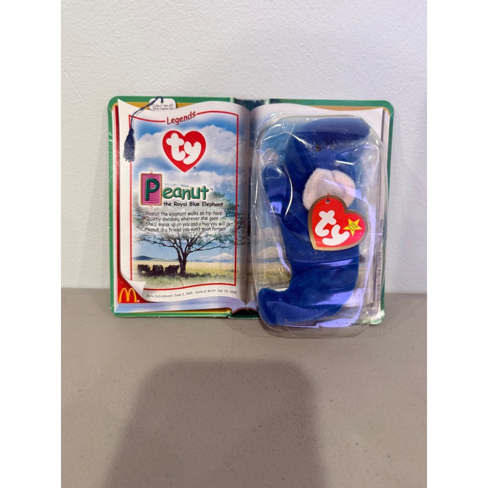 Ty Teenie Beanie Babies Peanut Elephant Royal Blue Vintage Y2K McDonald's Toy